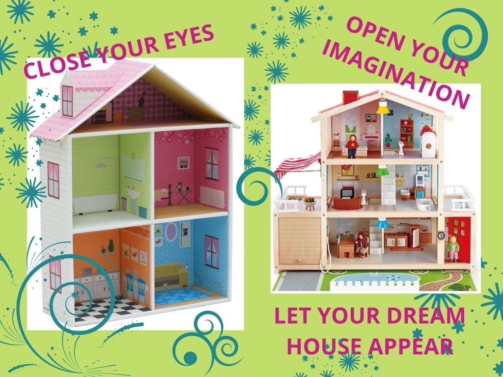 En la imagen puedes ver dos casas de muñecas, una primera casa tiene las diferentes estancias vacíos, sin ningún tipo de muebles, mientra que la segunda casa ya está amueblada en cada una de sus habitaciones