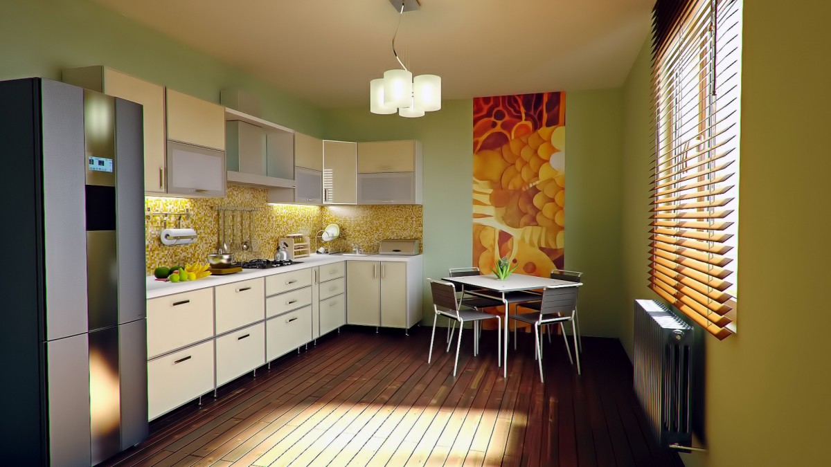 En la imagen puedes ver una cocina en la que podemos observar varios muebles, electrodomésticos, decoración, una mesa y una ventana