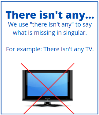 En la imagen puedes ver la explicación y ejemplo de cómo usar no hay en singular en inglés: There isn’t any