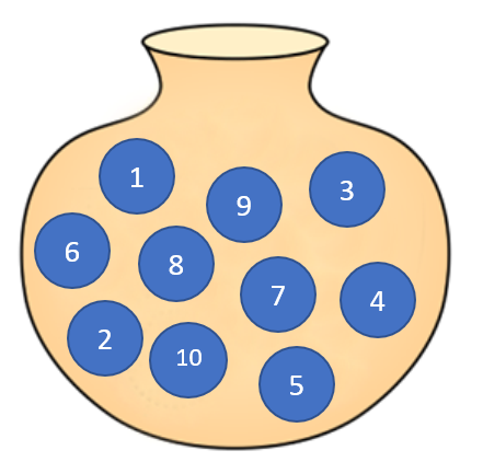 La imagen muestra una urna con 10 bolas
