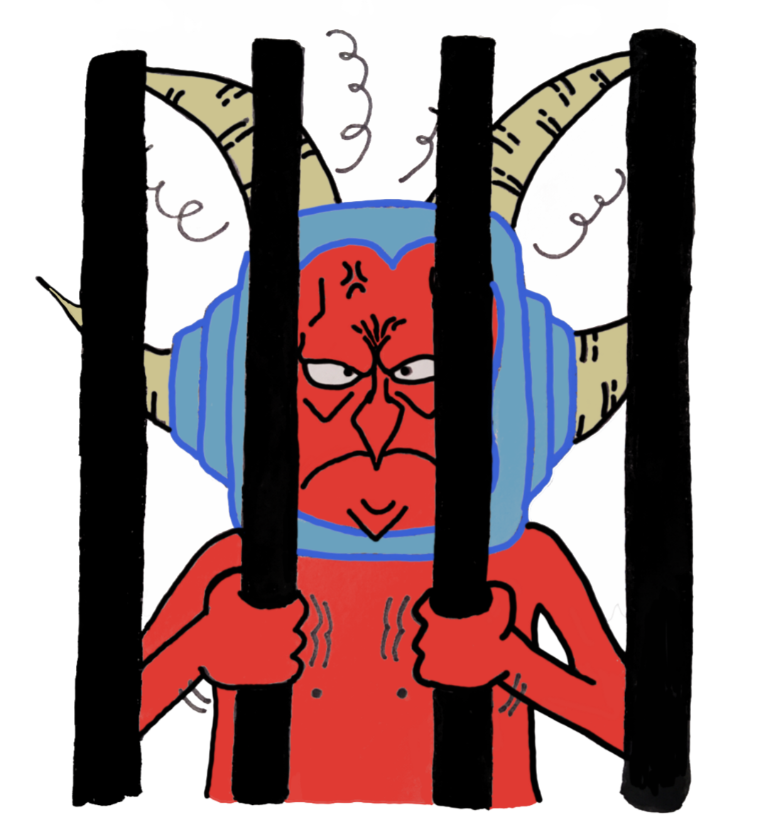 Demonio enfadado porque está encarcelado