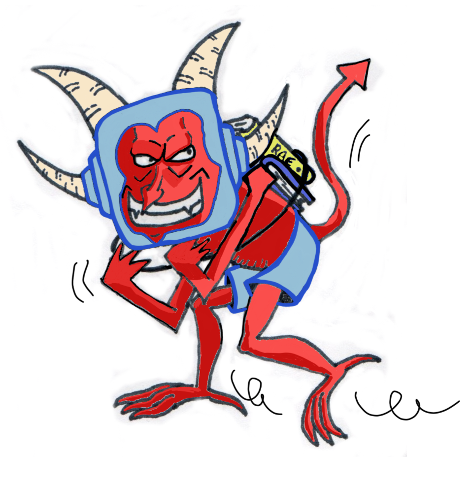 La imagen muestra a una diablillo rojo con cuernos y cola