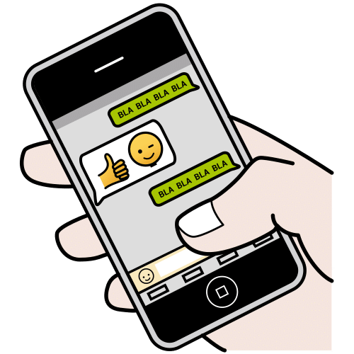 La imagen muestra el pictograma enviar mensaje de whatsapp con una mano sujetando un teléfono móvil que envía mensaje