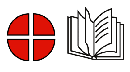 En la imagen Aparece dos dibujos de forma horizontal. El primero de ellos es un círculo rojo dividido en cuatro fragmentos, al lado aparece un libro abierto.
