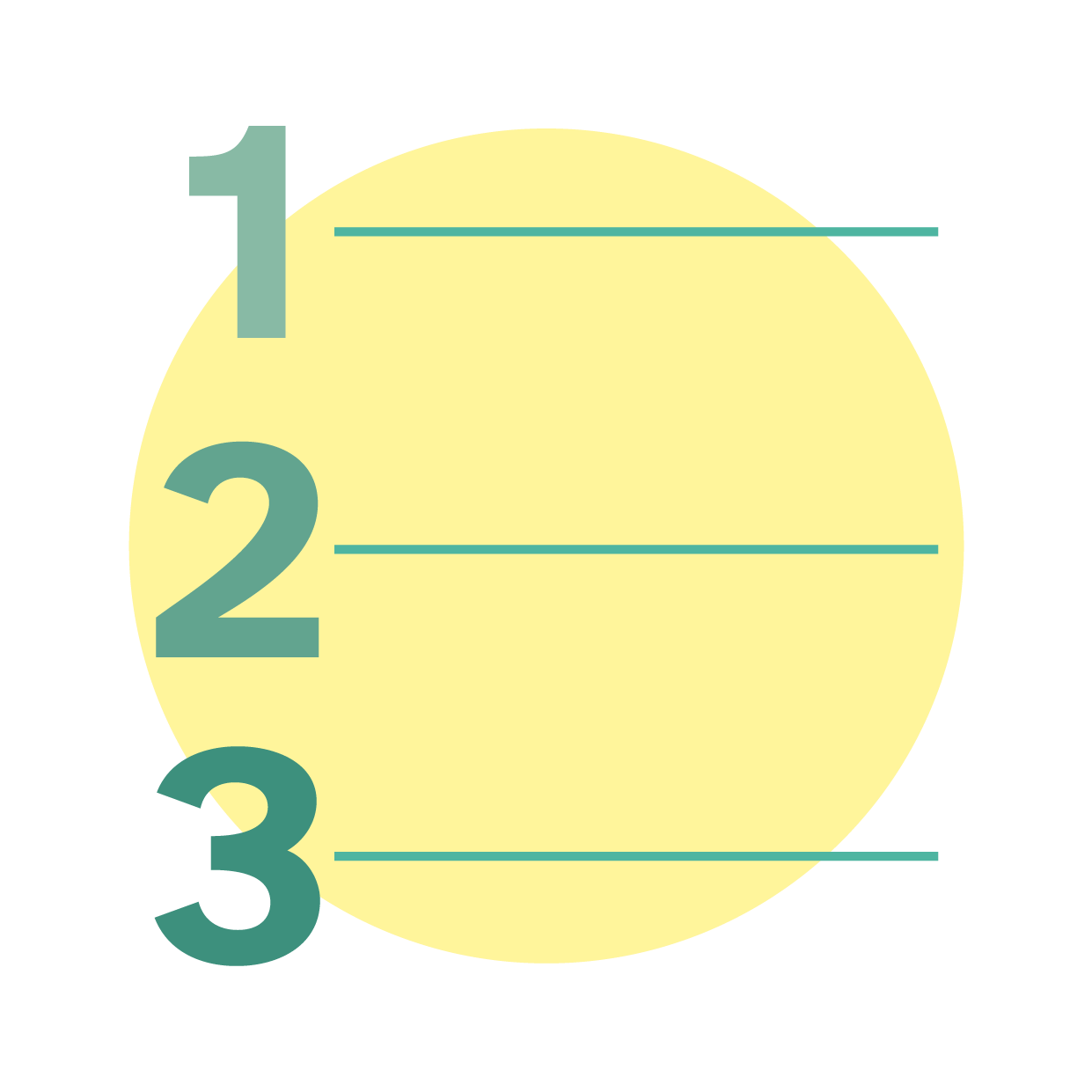 la imagen muestra los Números uno, dos y tres ordenados consecutivamente de forma vertical, al lado de cada uno de ellos aparece una línea recta negra.