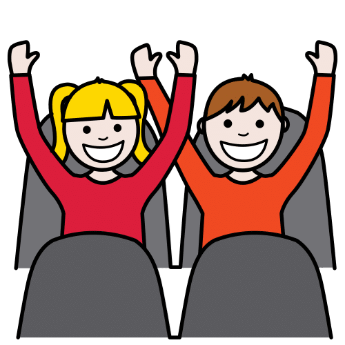 La imagen muestra a un niño y a una niña levantando las manos y sonriendo. 
