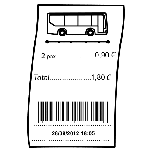 La imagen muestrs un billete de autobús para dos personas