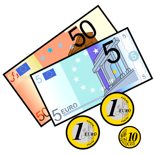 La imagen muestra billetes y monedas de euro