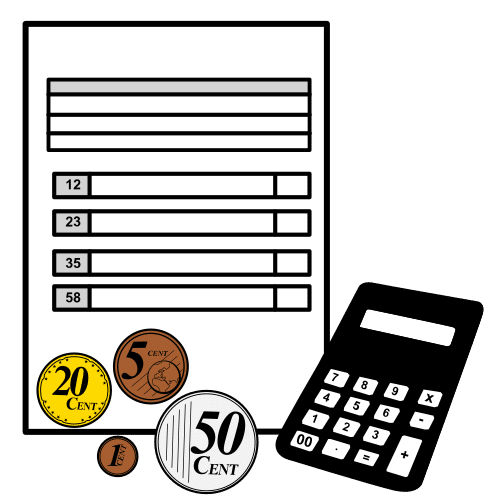 La imagen muestra monedas, una calculadora y una hoja para hacer anotaciones