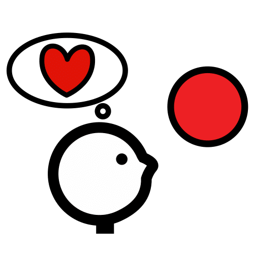 En la imagen Aparece una persona pensando en un corazón. Además delante de la misma hay un círculo rojo.  