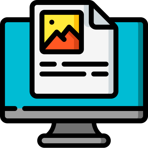 La imagen muestra un icono de un ordenador con la pantalla en azul sobre el que hay un archivo con un icono de una imagen de una montaña de color roja con fondo amarillo.  