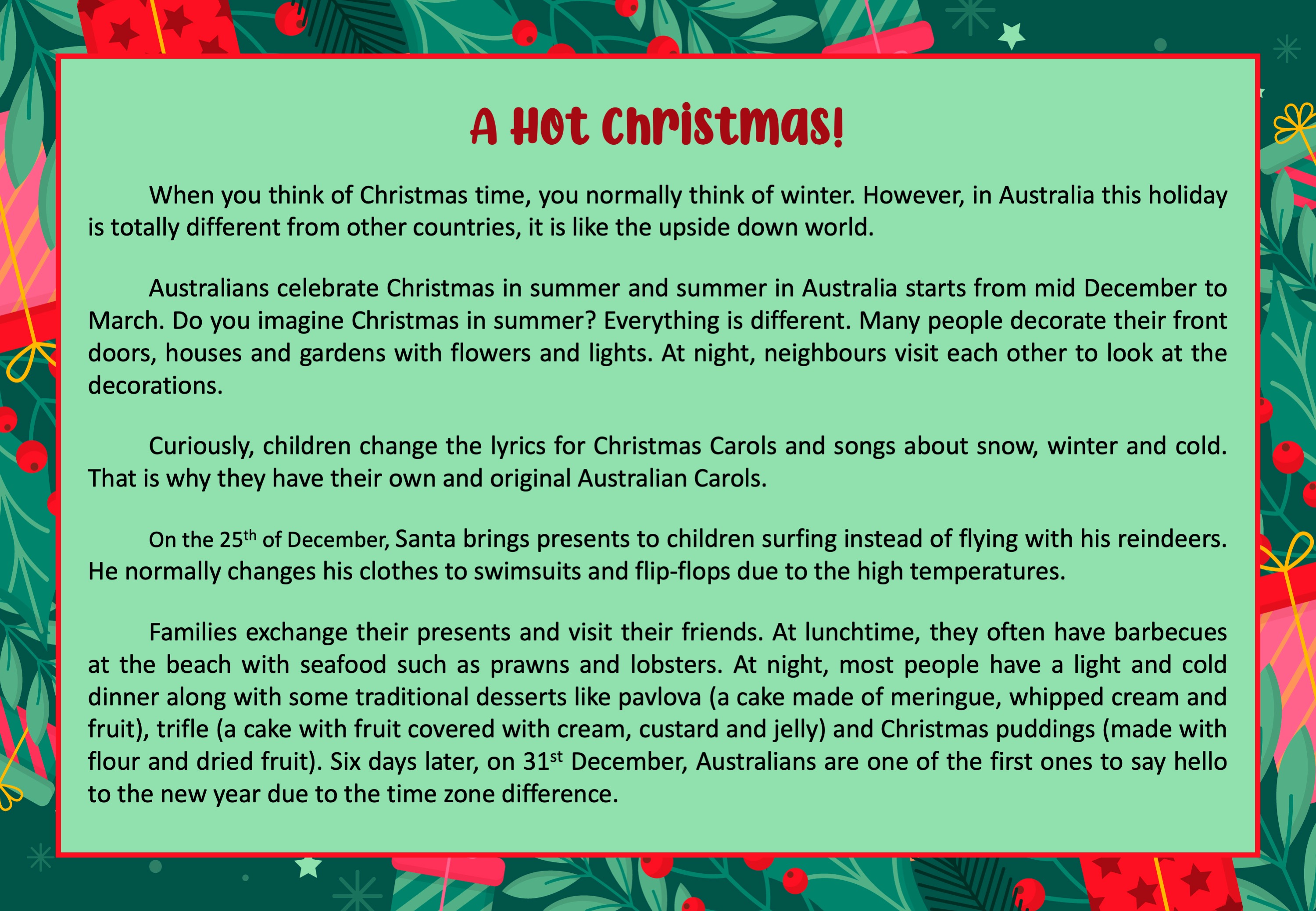 La imagen muestra la cuarta explicación de la actividad Christmas around the world