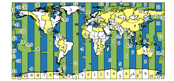 Mapa de los husos horarios