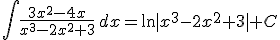\int \frac{3x^2-4x}{x^3-2x^2+3} \, dx =  \ln | x^3-2x^2+3 | + C
