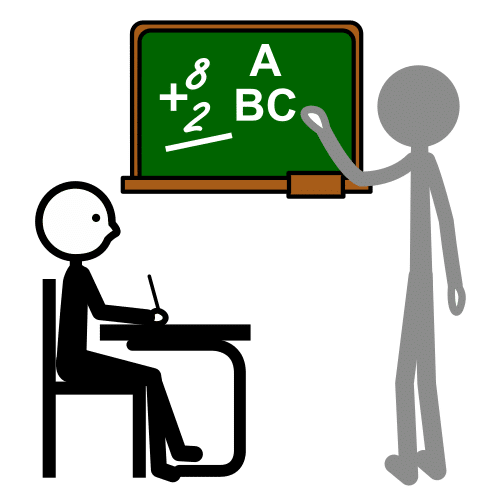La imagen muestra a un alumno/a aprendiendo, y un profesor/a enseñando.