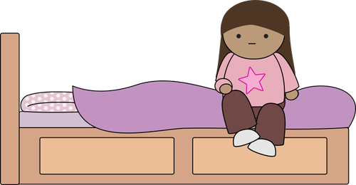 La imagen muestra una niña sentada en una cama.