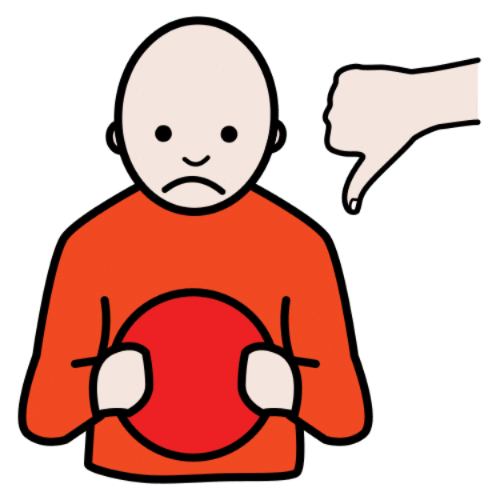 La imagen muestra un chico sosteniendo un objeto y un pulgar hacia abajo.