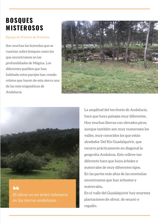 La imagen representa una página de la guía. La encabeza un título que pone Andalucía tierra de castillos. Bajo este, podemos encontrar información sobre esto y debajo una fotografía del Castillo de la Yedra en Cazorla (Jaén).