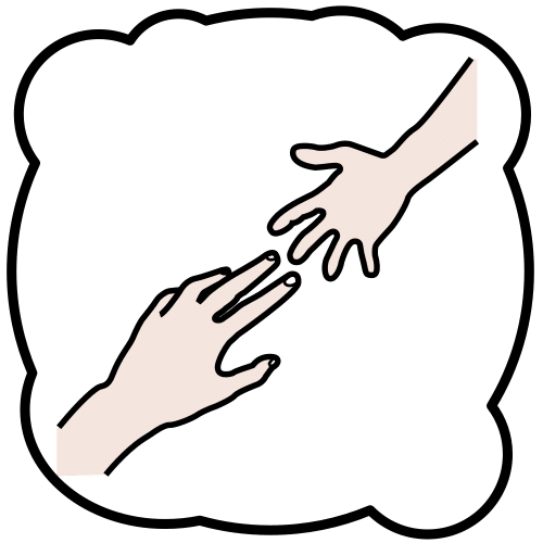 Dibujo en el que aparecen dos manos, una que sale de la diagonal superior y otra de la inferior, estiradas como para unirse entre sí. 