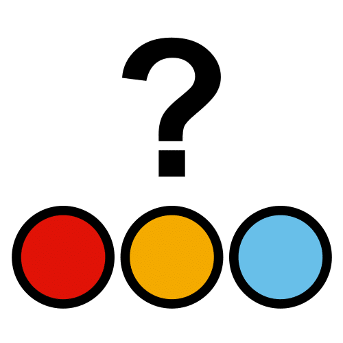 La imagen muestra tres colores con un signo de interrogación sobre ellos.