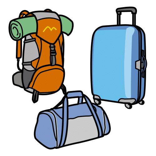 Picture of a suitcase, a rucksack and a bag.