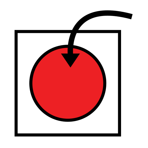A picture with a red circle, pointed by an arrow, inside a square.
