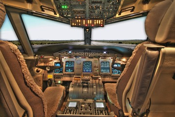 Picture of a plane cockpit.
