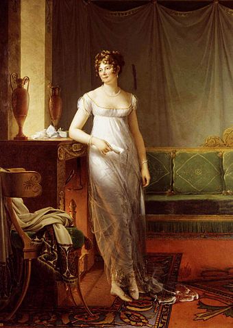 Mujer con vestido chemise en 1805