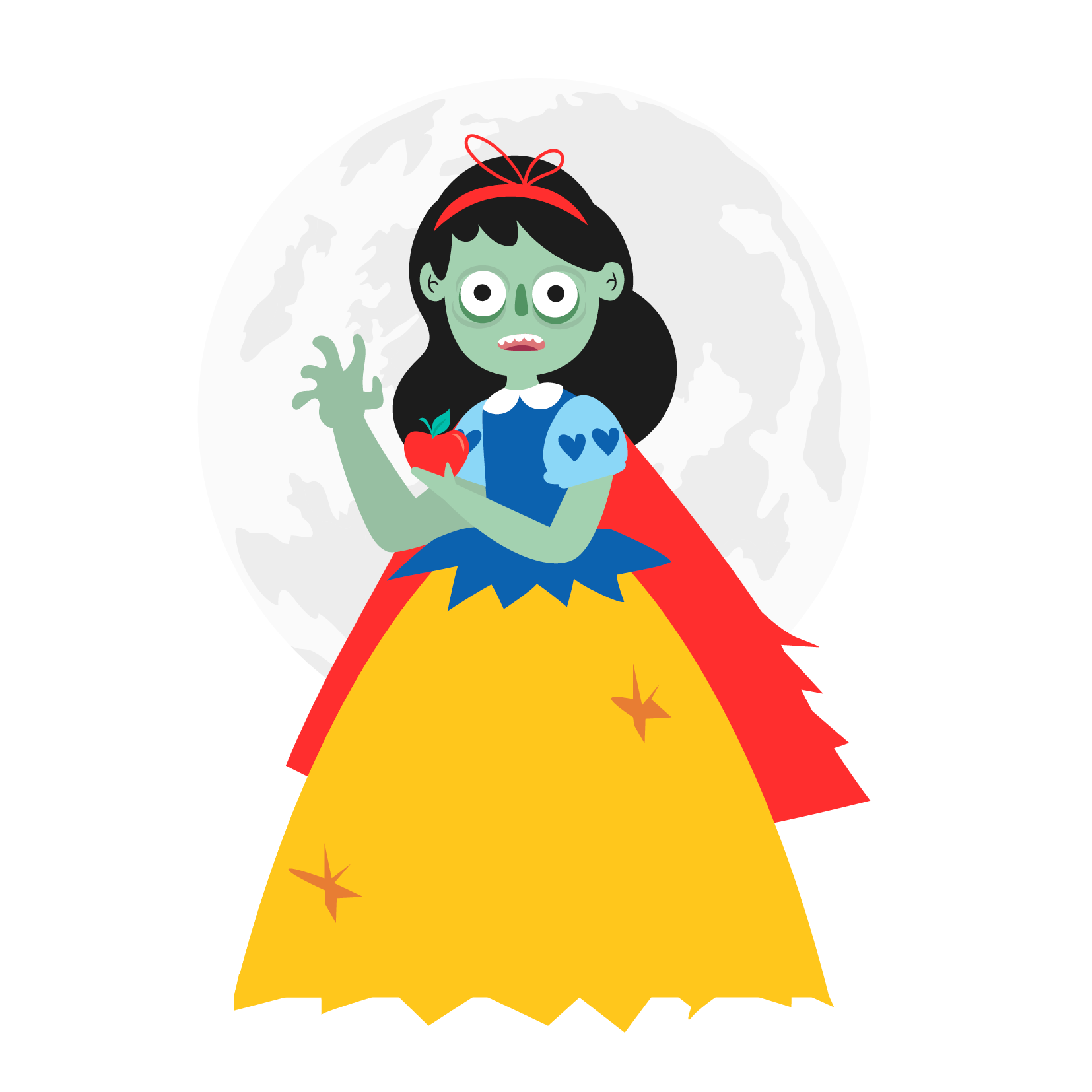 La imagen muestra a blancanieves con aspecto de zombie.