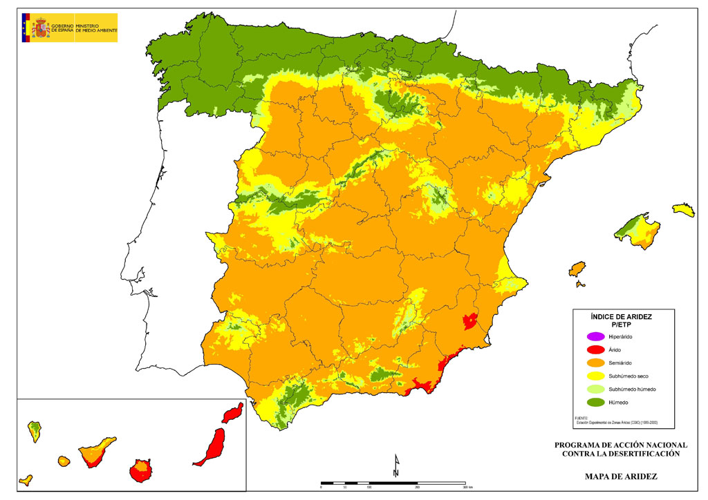 Mapa de la aridez en España