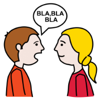Una mujer y un hombre de frente hablando, con un bocadillo entre las cabezas, en el que pone: bla,bla,bla.