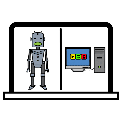 Imagen de un pictograma con una pantalla de ordenador y un robot