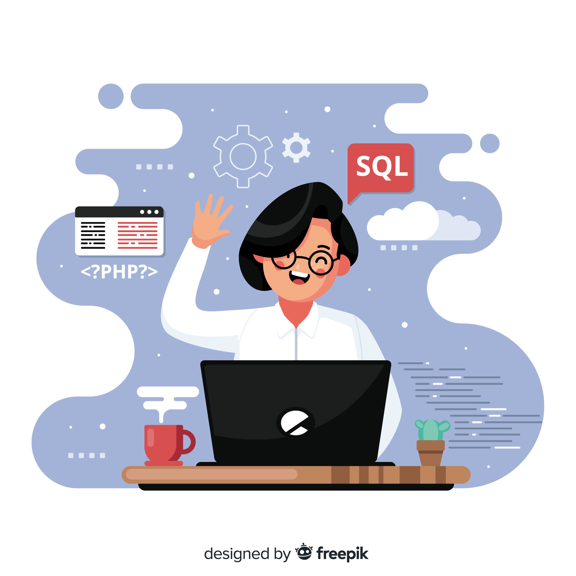 Mujer programando en SQL en un ordenador.