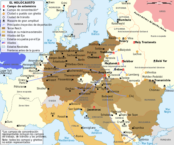 Mapa con los campos de concentración europeos