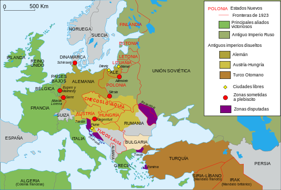 Mapa de Europa en 1923, con los nuevos Estados surgidos de los diferentes acuerdos de Paz.