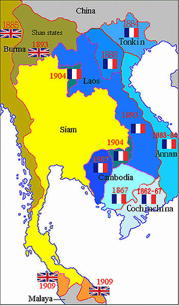  En azul, la expansión francesa en Indochina
