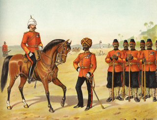  Un oficial británico pasando revista a las tropa indígena en la India
