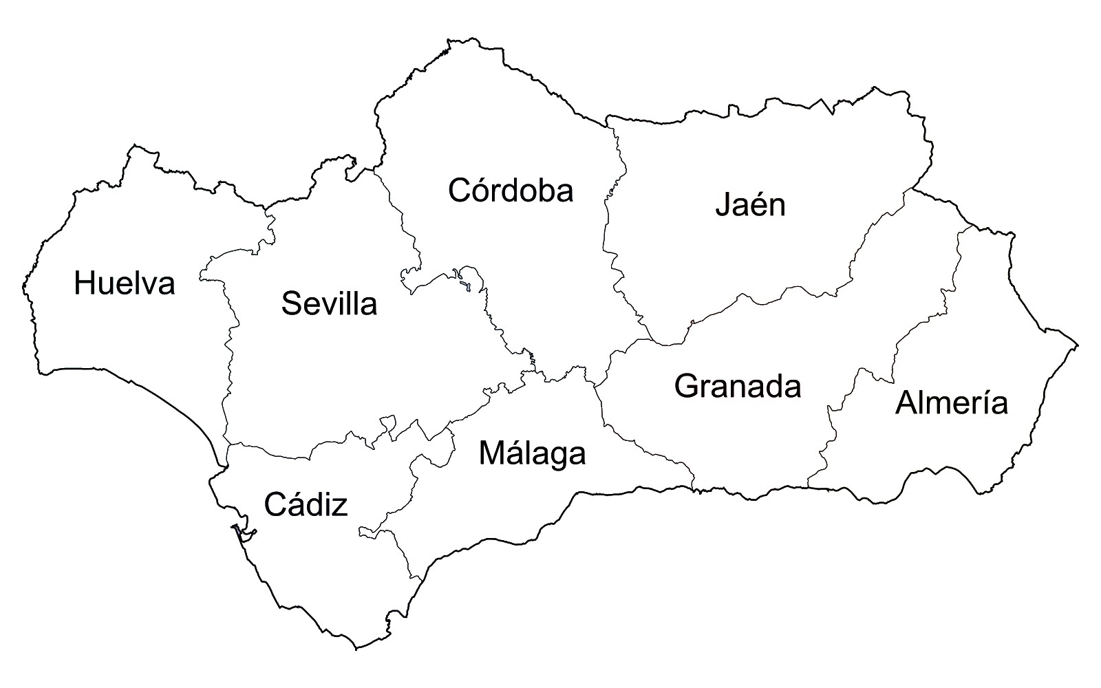 Mapa de las provincias de Andalucía.