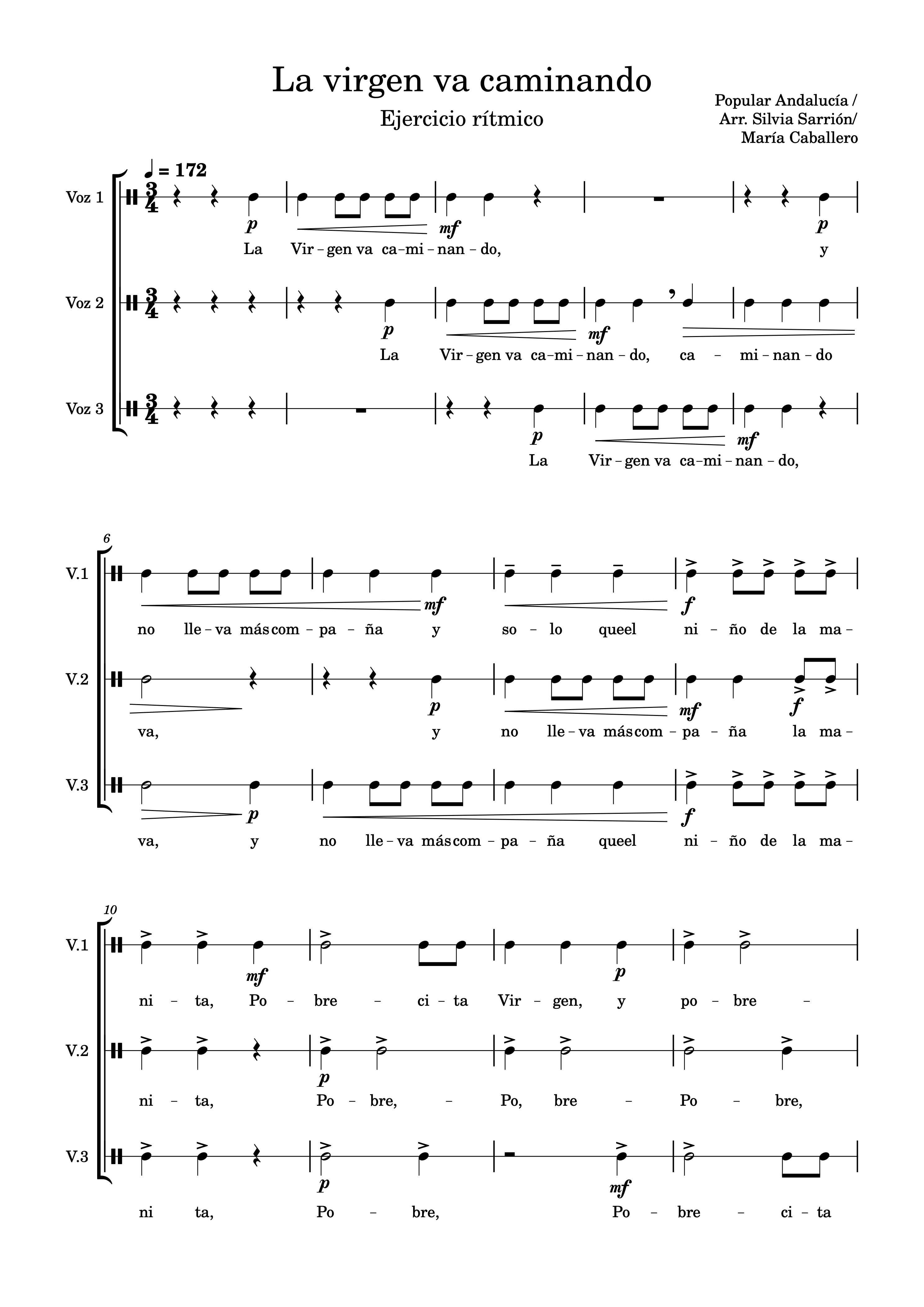 Comienzo de la partitura rítmica del villancico 