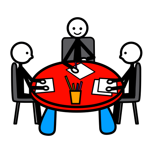En la imagen aparece un pictograma que representa el trabajo en grupo