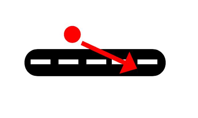 Aparece un punto rojo y una flecha del mismo color que indica la acción: “cruzar”