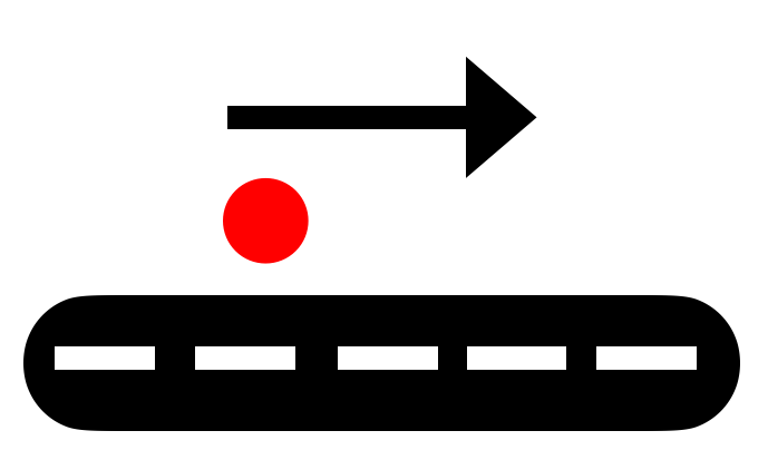 Imagen de una flecha, un punto y una carretera. Indica la acción: “pasar”