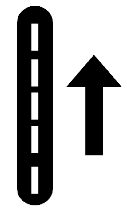 Imagen de una flecha y una carretera. Indica la acción: “sigue recto”