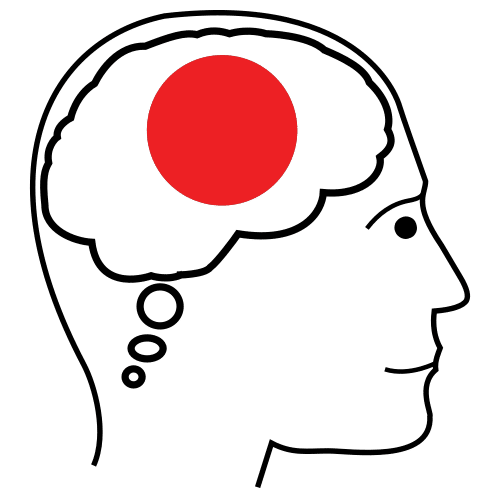 Un pictograma con una cabeza, dentro de la cabeza, un bocadillo de cómic con un punto rojo