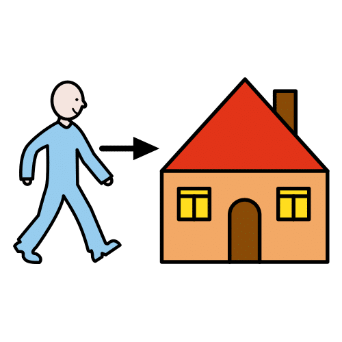Una persona andando hacia una casa que hay a su  derecha