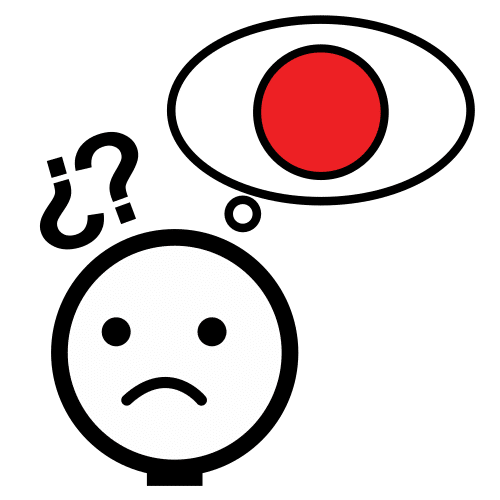 Cabeza de persona con un bocadillo de pensamiento sobre ella con un círculo rojo dentro y un símbolo de interrogación al lado.