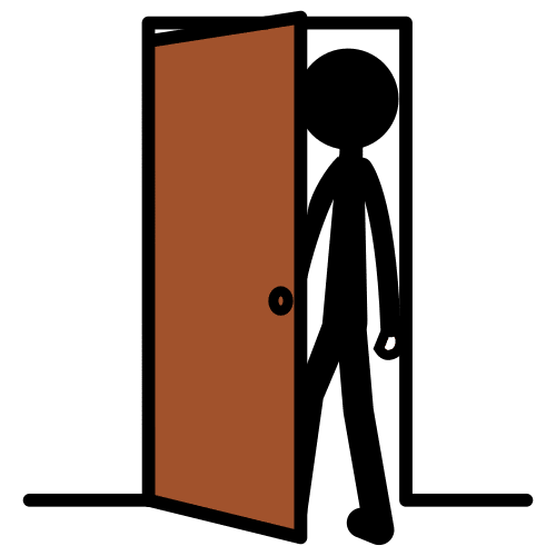 Una persona saliendo por una puerta