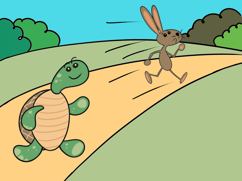 la liebre y la tortuga en una carrera