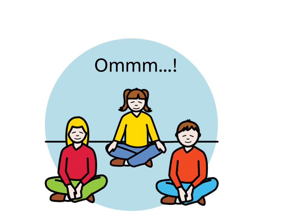 Esta imagen muestra un dibujo con tres niños meditando
