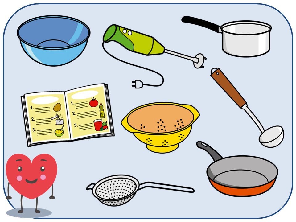Esta imagen muestra un dibujo de distintos utensilios de cocina.